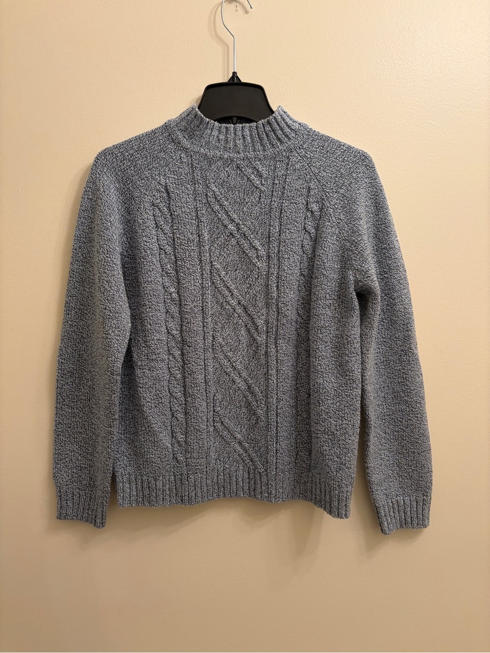 Carolyn Taylor | Gray Blue Cable-Knit Mock Neck Sweater